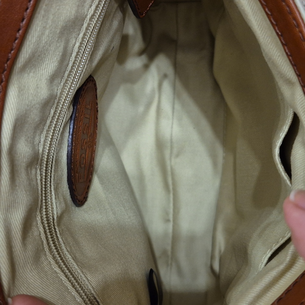 Fossil Memoir Novella Turn Lock Flap Brown & Cream Leather Crossbody Bag/Purse - Picture 5 of 15